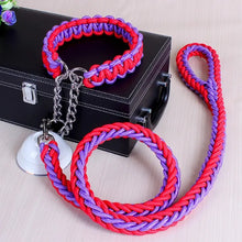 Load image into Gallery viewer, Premium 1.2M Double Strand Rope Leash Set for Large Dogs with Metal P Chain Buckle and National Color Collar Ideal for Big Dogs