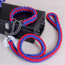 Load image into Gallery viewer, Premium 1.2M Double Strand Rope Leash Set for Large Dogs with Metal P Chain Buckle and National Color Collar Ideal for Big Dogs