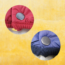 Load image into Gallery viewer, A picture showing the buttons of Blue and Red Winter coats for dogs