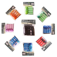 Load image into Gallery viewer, Dog waste bag small packs variety of colors each pack have portable dispenser attached with roll plus four more rolls of waste bags