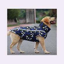 Load image into Gallery viewer, Golden Retriever wearing Blue White Waterproof Coat Reflective Plaid Design