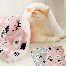 Load image into Gallery viewer, Picture of a cat covered with Pink Winter Pet Bed Soft Blanket For Dogs and Cats There is also two folded one Pink and Gray colors
