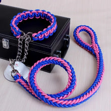 Load image into Gallery viewer, Premium 1.2M Double Strand Rope Leash Set for Large Dogs with Metal P Chain Buckle and National Color Collar Ideal for Big Dogs
