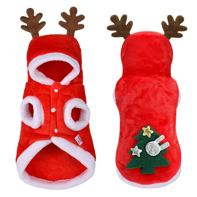 Cozy Christmas Pet Outfit Santa Costume Hoodie for Small Dogs Cats Kittens Warm Holiday Attire for Your Beloved Pets
