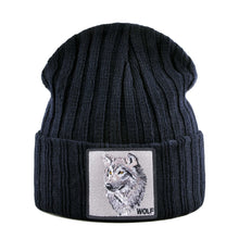 Load image into Gallery viewer, Wolf Patch Knit Beanie Fashionable Winter Headwear Men Women
