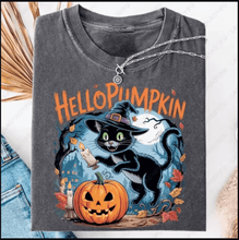 Load image into Gallery viewer, Halloween Cat Pumpkin T-Shirt | Vintage Spooky Graphic Tee for Men &amp; Women
