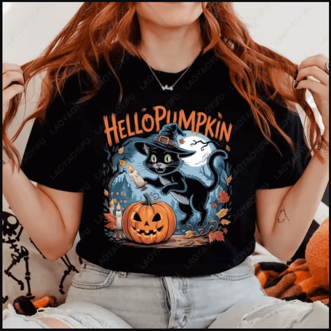 Halloween Cat Pumpkin T-Shirt | Vintage Spooky Graphic Tee for Men & Women