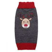 Load image into Gallery viewer, Christmas pet outfit dog sweater front view dark gray with fawn buck head drawing
