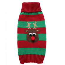 Load image into Gallery viewer, Colored Christmas pet outfit sweater for dogs green and red strips with deer face printing
