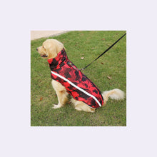 Load image into Gallery viewer, Golden Retriever sitting and wearing Red Waterproof Coat Reflective Plaid Design
