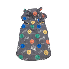 Load image into Gallery viewer, Gray Waterproof Dog Raincoat with smily faces printing on it
