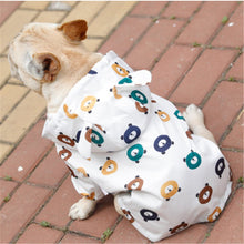 Load image into Gallery viewer, Sitting French Bulldog wearing White Waterproof Dog Raincoat Bear Printing on it
