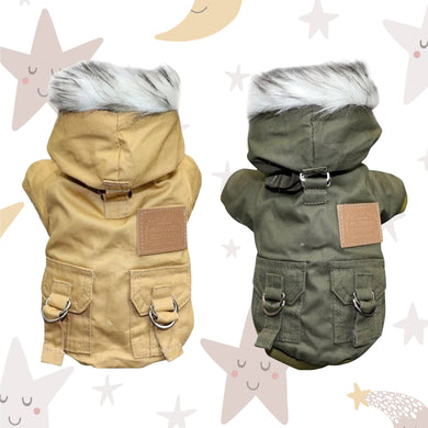 Warm Lightweight Hoodie Winter Jacket For Dogs and Cats Two colors Green and Khaki