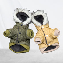 Load image into Gallery viewer, Warm Lightweight Hoodie Winter Jacket For Dogs and Cats for small and medium breeds dogs Two colors Green and Khaki lower view
