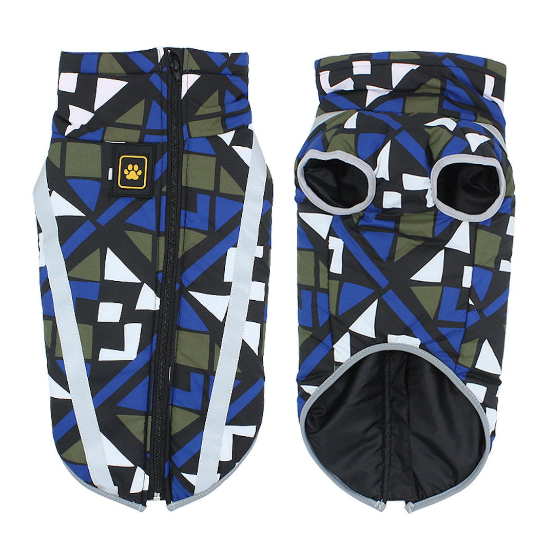 Waterproof Coat Reflective Plaid Design Blue White color